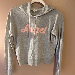 Victoria’s Secret Angel Cropped Hoodie Gray Pink Logo XS